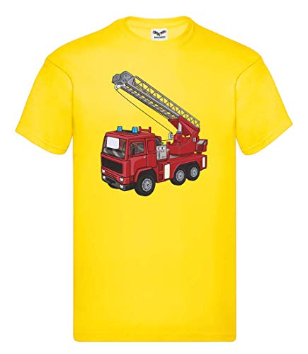 Camiseta de manga corta, diseño de camión de bomberos amarillo M