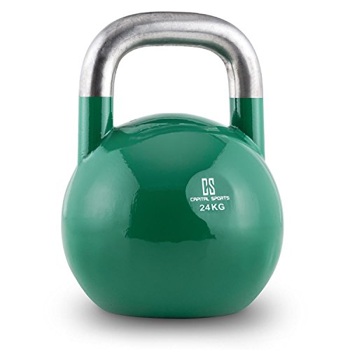 CapitalSports Compket - Pesa Rusa de competición, Bola de Acero, Mango Suave, Base alisada, Adecuado para Uso al Aire Libre, indicador de Kilos, Kettlebell, 24kg Peso, Verde