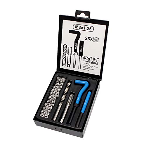 CCLIFE Juego de reparación de roscas M5 M6 M8 M10 M12 M14 kit reparacion roscas helicoidales helicoil kits, Tamaño:M8 X 1,25