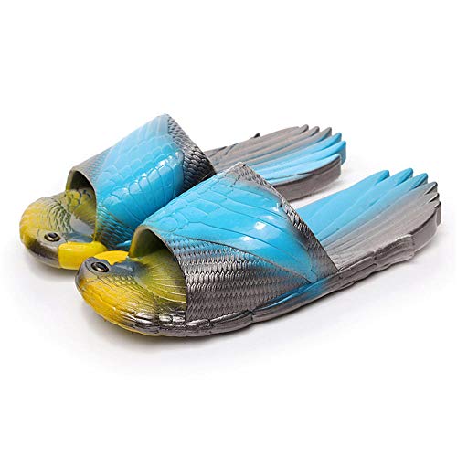 Chanclas de Playa Interesante pantuflas de loro mujeres niñas verano ropa para exteriores fondo plano niños sandalias animales interior antideslizantes zapatos casuales-gris azul_28 / 29 (180 mm)