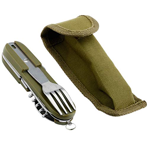 CHEPL Cubiertos Plegables de Acero Inoxidable 8 en 1cubiertos Multifunción de Vajilla de Camping portátil Utensilios para Comer con Soporte