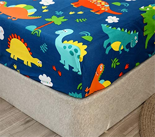 Chickwin Sábana Bajera Ajustable Colchones Decorativa, Nórdico Impresión Microfibra Suave Transpirable Tela - Elástico en el Borde Bolsillo Profundo 30cm (Dinosaurio Multicolor,150x200+30cm)