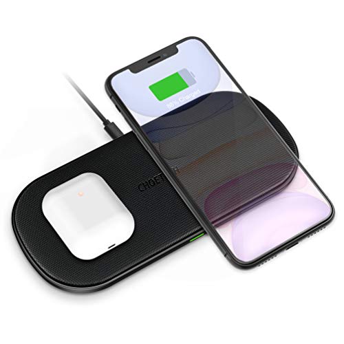 CHOETECH Cargador Inalámbrico Doble, Dual Wireless Charger Qi, 5 Bobinas Carga Rápida 7.5W para iPhone 12/12 Pro/iPhone11/11Pro/XR/Xs MAX/X/8,10W para S20/S10/S9/S8/Note20 y 5W para Huawei, Airpods2