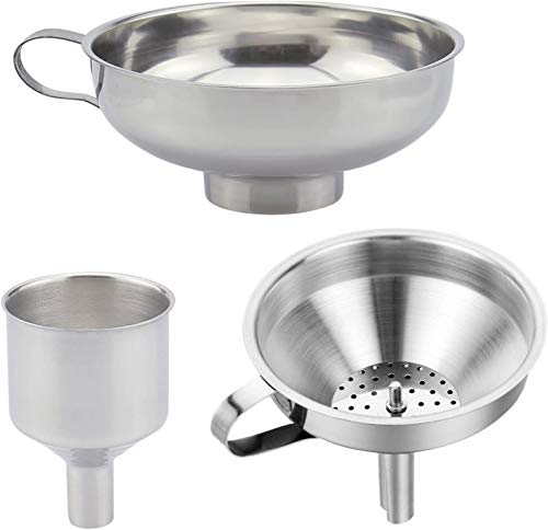 colador embudo Set, 3 unidades, diseño de juego de embudos, Acero Inoxidable Embudo de Mermelada,ideal para transferencia de líquido, ingredientes y polvo, se puede lavar en lavavajillas