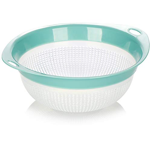 COM-FOUR® Colador de cocina grande, colador de pasta, colador de drenaje para pastas, verduras, frutas y ensaladas, sin BPA, apto para alimentos y apto para lavavajillas - Ø interior 28 cm (turquesa)