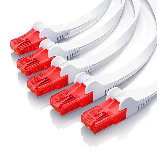 CSL - 5X 0,5m Cable Plano de Red Gigabit Ethernet LAN Cat.6 RJ45-10 100 1000Mbit s - Cable de conexión a Red Slim Design - UTP - Compatible con Cat.5 Cat.5e Cat.7 - Blanco