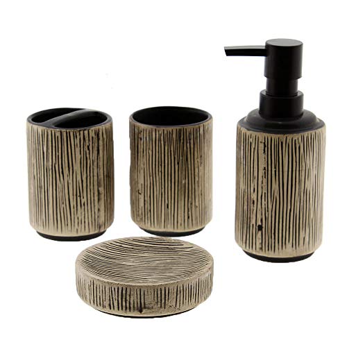 Cuco´S Nest Set de Baño de 4 Piezas de Ceramica - 1x Porta Cepillos 1x Dispensador de Jabón 1x Jabonera 1x Vaso - Juego de Accesorios de baño - Mod. Stripes