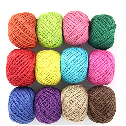 Cuerda de Cáñamo,Cordel Natural Rollo de Cuerda 12 Colores 2 mm 3 Capas Hecho a Mano Cáñamo para Artesanía Manualidades Decoraciones Totalmente 327 Yardas