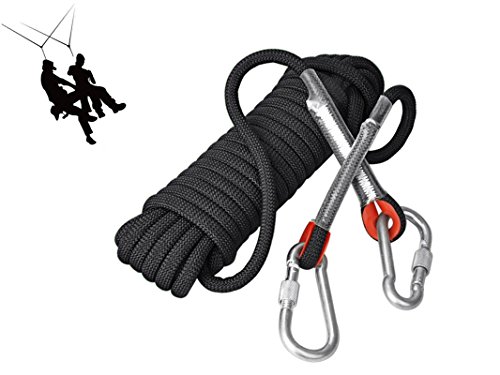 Cuerda Eunicorn de 10,5 mm de diámetro y 10 m de largo, con 2 mosquetones, para senderismo, escalada, acampada, rescate, 5 colores disponibles, negro