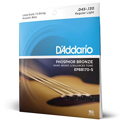 D'Addario EPBB170-5 - Juego de cuerdas para bajo acústico de fósforo/bronce.045 - .130