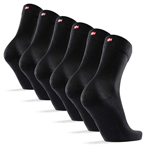 DANISH ENDURANCE 6 Pares Calcetines Clásicos de Algodón, para Hombre y Mujer, de Vestir, Cómodos, Transpirables, para el Uso Diario, Negro, Gris, Rojo (Negro, EU 43-47)