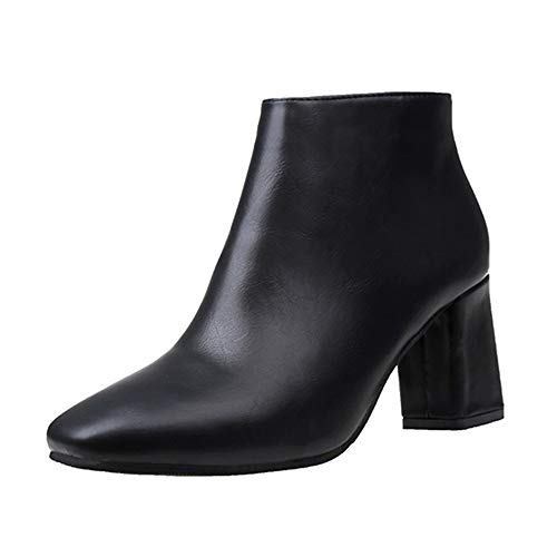 DAZISEN Tacon Alto Cuero Botines Elegante Mujer Invierno - Moda Casual Botas Antideslizante Zapatos Negros, Negro, CN34 (Longitud pies: 220mm)