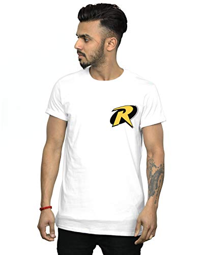 DC Comics Hombre Batman Robin Logo Camiseta Blanco X-Large