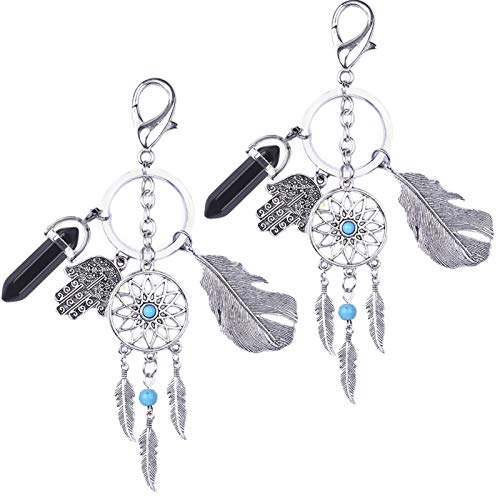 Depruies Llavero casa Mano Pluma Dream Catcher, Pequeño Colgante Llavero Decoración Decoración Descripción, Boda de Boda, Decoración de Bodas Recuerdos de Regalo (Color : Negro)