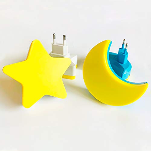 Desconocido Set 2 uds LED Estrella y Luna | Luz Nocturna Infantil | Habitación Enchufe | Noche | Niños Bebé | Sensor de Luz Automático | Iluminar | Quitamiedos | Kids Children Bedroom Night Light