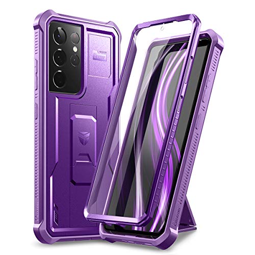 Dexnor Funda para Samsung Galaxy S21 Ultra 5G 6.8" con Protector de Pantalla Incorporado Armadura de Heavy Duty Front and Back Full Body Protectora de Parachoques a Prueba de con Soporte - Viola