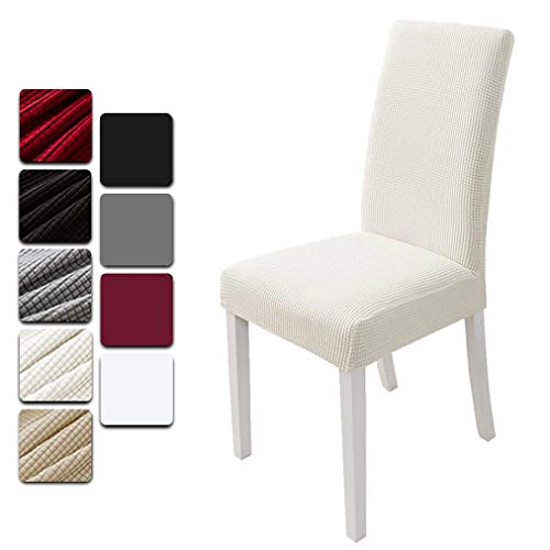 Dioxide Fundas para Sillas Pack de 4 Fundas Sillas Comedor, Fundas Elásticas Chair Covers Lavables Desmontables (Blanco-Grueso,Paquete de 4)