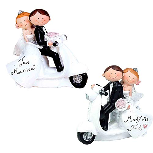 Divertida Figura de Resina para Tarta de Bodas"Novios en Moto". Recuerdos. Decoración. Regalos Originales. Detalles de Bodas, Comuniones, Bautizos, Cumpleaños.CC