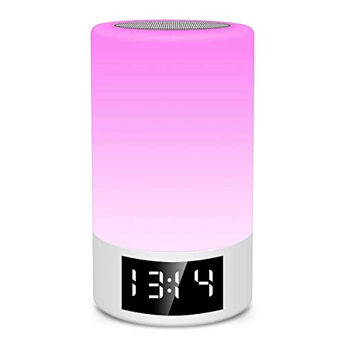 DKee Tarjeta De Altavoz Bluetooth Inalámbrico Radio FM Reloj Despertador Atenuación Táctil Lámpara De Mesa Creativa Luz Colorida Luz De Noche Luz De Noche Portátil Bluetooth Altavoz