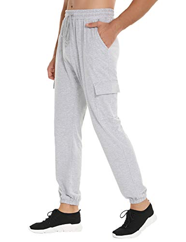 Doaraha Pantalones Deportivos Hombres Algodón Pantalón de Chándal Elásticos Transpirables con Bolsillos Laterales para Deporte Gimnasio Fitness Correr (Gris Claro, XL)