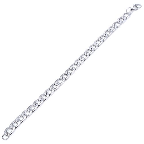 DonDon Pulsera de Acero Inoxidable masivo Plata Longitud: 22 cm - Ancho: 0,9 cm