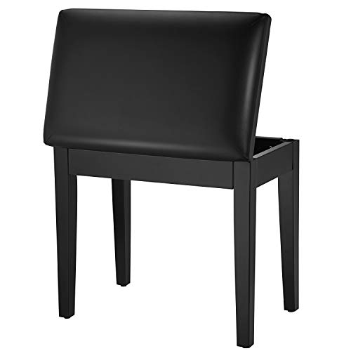 Donner Banco de piano con almacenamiento para hoja de música, cojín acolchado teclado taburete silla vanidad asiento negro