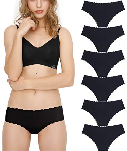 Donpapa Bragas para Mujer Pack sin Costuras Invisible Braguitas Microfibra Rayas Brief Bikini Culotte,Pack de 6 (Negro L)