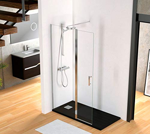 DUCHA.ES MAMPARA DE DUCHA CRISTAL FIJO Y PUERTA ABATIBLE WALK IN PANEL FIJO (80+40CM, Cristal Transparente)