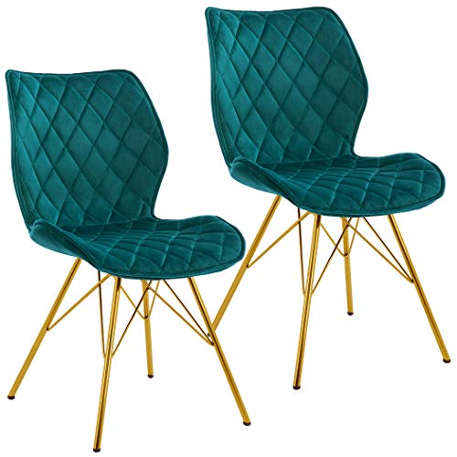 Duhome 2X Silla de Comedor de Tela (Terciopelo) diseño Retro con Brazos Silla tapizada Vintage con Patas de Metallo seleccion de Color 5180J, Color:Verde Azulado, Material:Terciopelo