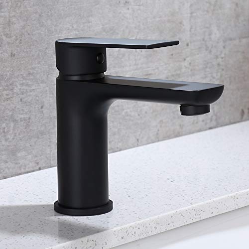 DUTRIX Grifo de lavabo negro mate con burbujeador Grifos de Baño Grifo de Lavabo Latón Monomando