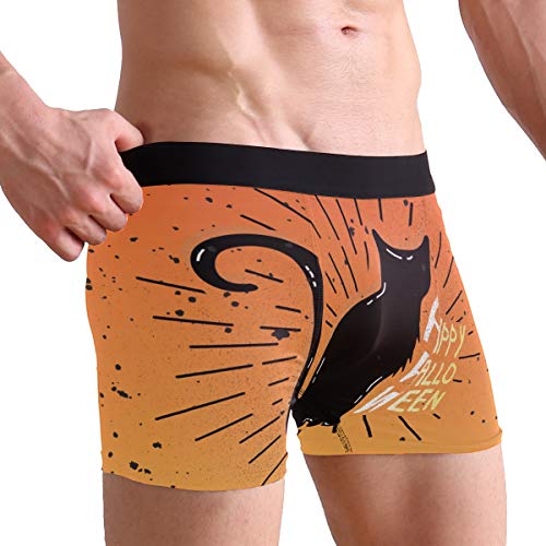 DXG1 Calzoncillos bóxer para Hombre, cómodos, clásicos, Talla S, M, L, XL Cat Orange Happy Halloween XL