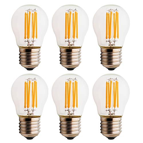 E27 Vendimia LED Edison Filamento Pelota de Bulbo G45 - Bombilla 2 Watt/ 4 Watt/ 6 Watt Luz LED - Blanco Cálido 2700K-2800k, Edison LED Bombilla， No Regulable. (6 Piezas, 6W)