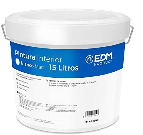 EDM 25401 Pintura Plastica Mate Interior, 15 l, Blanco