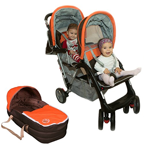 Exclusivo Tandem -Cochecito gemelos naranja - BambinoWorld