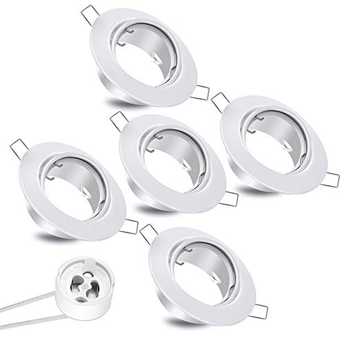 Extrastar 5x, Marco para Focos empotrados, Aro para bombillas GU10, Foco Empotrable Downlight(Blanco) incluye casquillos