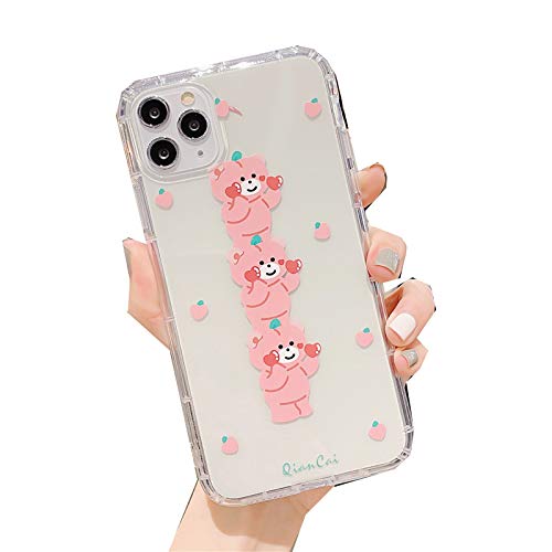 EYDLK Cartoon Bear Phone Case for iPhone 12 Mini 11 Pro MAX XR Soft TPU Cute Letters Clear Back Cover-i-for iPhone 12Pro MAX