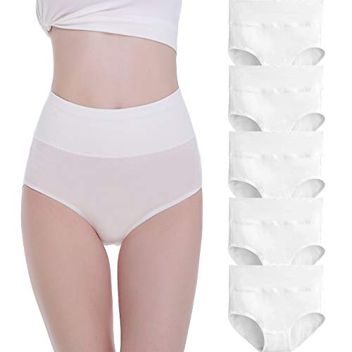 FALARY Bragas Mujer Cintura Alta Algodón 5 Piezas Blanco 3XL