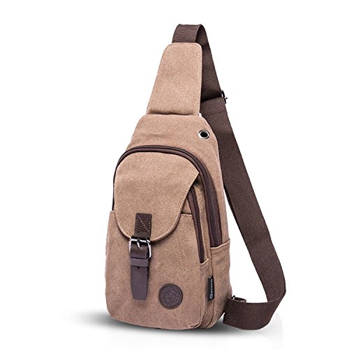 FANDARE Vintage Sling Bag Bolsas de Deporte Messenger Bag Las Mujeres Mochila Shoulder Bolso Hombre Senderismo Bolso Bandolera Estudiantes Universitarios Bolsa de Deporte Lona Marrón