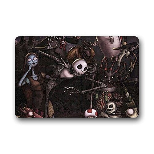 Felpudo decorativo N° 01 con diseño de Jack Skellington la pesadilla antes de Navidad, antideslizante, para interiores y exteriores (59,6 x 39,9 cm)