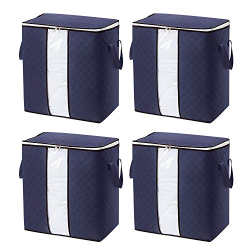 flintronic® Bolsa de Almacenamiento, 4PCS Bolsas Plegables de Ropa, Bolsas de Gran Capacidad Organizador con Cremallera a Prueba de Moho y Humedad para Ropa de Cama, Edredones, Mantas etc