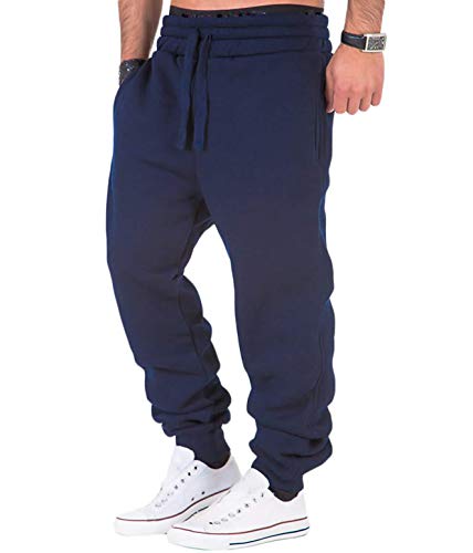 Frecoccialo Pantalones de chándal para hombre de algodón deportivo Slim Fit, pantalones de chándal para hombre con cordón de ejercicio de gimnasio azul navy XL