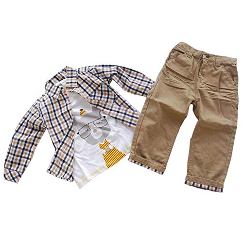 ggudd Niño Bebé Tartán Tops y Koala Impreso Camisa y Pantalones 3pcs Conjuntos de Ropa (Caqui, 4-5 años)