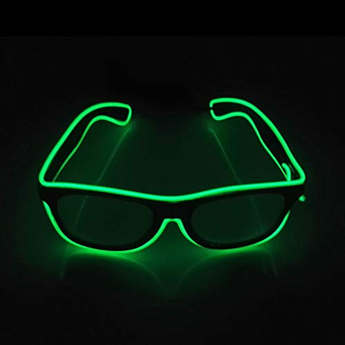 Glaray Encender Gafas LED Novedad Luminosa Gafas Ajustable EL Wire Neon Rave Anteojos (Verde)