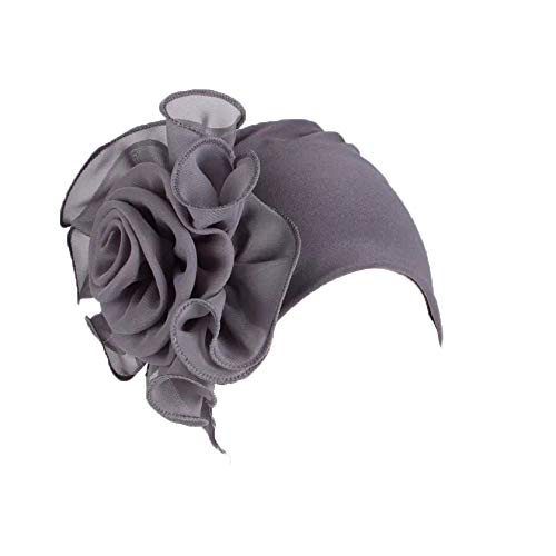 Gorra Beanie De Tela con Un Adorno De Flor Grande Estilo Retro Elegante Turbante para Cabeza De Mujer para Boda Fiesta Cáncer Quimioterapia Chemo Oncológico Noche Pèrdida de Pelo (Gris, 1)