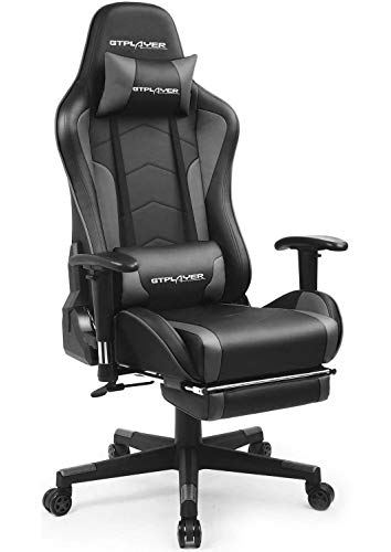 GTPLAYER Silla Gaming con Altavoz Bluetooth Reposapies Escritorio Oficina Gamer Ergonomica con Cojín Reposabrazos 3D Ajustables Respaldo Reclinable Multifuncional Gris GTRACING Series