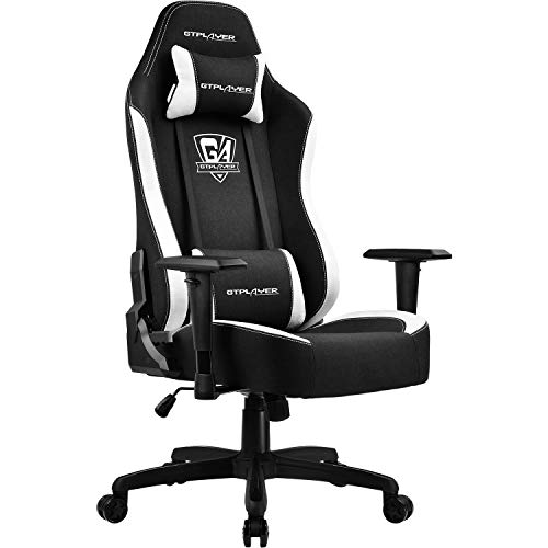 GTPLAYER Silla Gaming Escritorio Oficina Tela Ordenador Gamer Silla Asiento Engrosado Ergonomica con Cojín Reposabrazos 2D Ajustables Respaldo Reclinable Negro