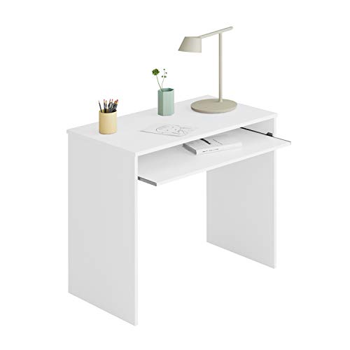 Habitdesign 002314A Mesa de Ordenador con Bandeja extraíble, Blanco Artik, 90 x 54 x 79 cm