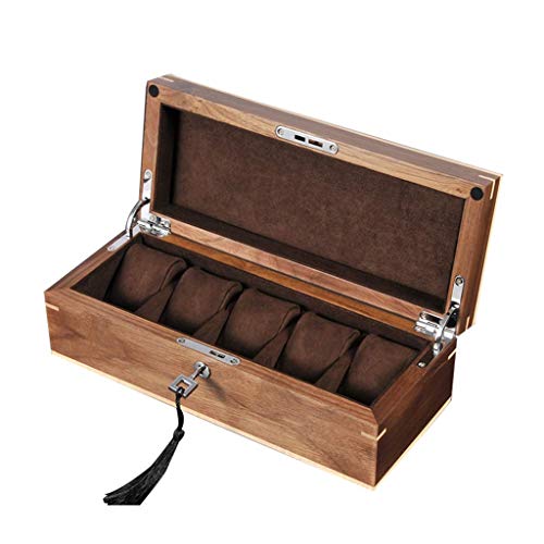 HAILIZI Caja de colección de relojes Caja de reloj de pulsera de madera maciza joyería caja de almacenamiento de la tabla de acabado caja de exhibición de madera con el bloqueo de madera de nogal 5 ra