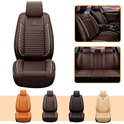 Handao-US Cubiertas de Cuero Asiento de Coche,para Volkswagen Atlas Jetta Bora Polo Golf CC Toureg Variant Café Cuero de PU Impermeable Cómoda Cubiertas de Asiento