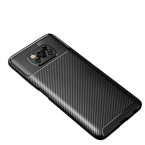 Haotian Compatible para Funda Xiaomi Poco X3 NFC, Textura de Fibra de Carbono Diseño Simple y Elegante Bonita y Resistente, Ligera y Flexible. Negro